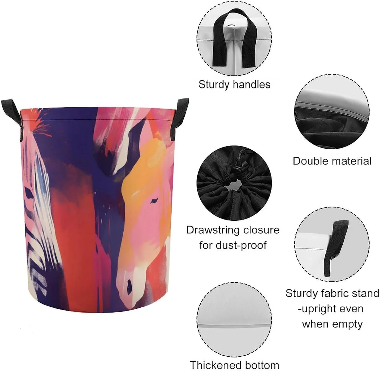 Laundry Hampers, Large Drawstring Laundry Bag, Removable Laundry Bags, Collapsible Storage Bin with Handles for Home Organization, Kids Room, Nursery Vertebrate