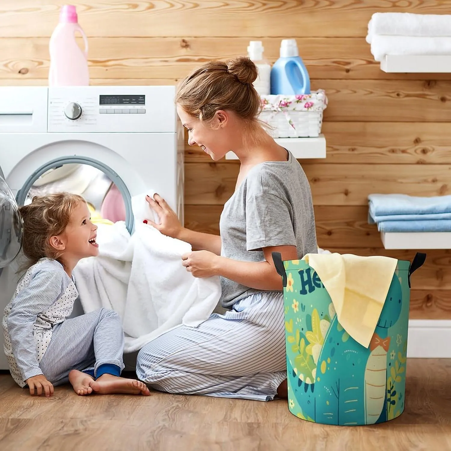 Laundry Hampers, Large Drawstring Laundry Bag, Removable Laundry Bags, Collapsible Storage Bin with Handles for Home Organization, Kids Room, Nursery Vertebrate