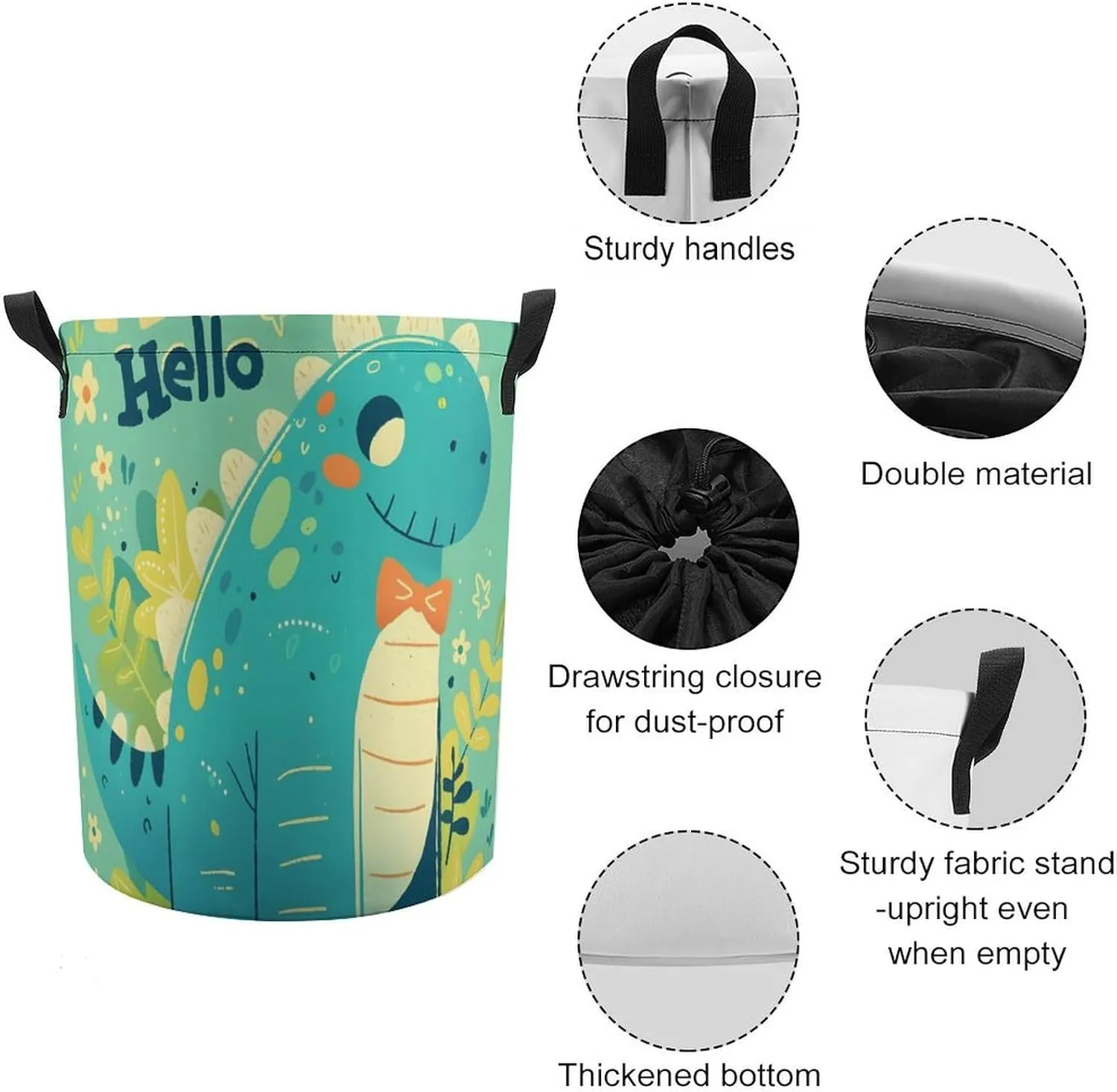 Laundry Hampers, Large Drawstring Laundry Bag, Removable Laundry Bags, Collapsible Storage Bin with Handles for Home Organization, Kids Room, Nursery Vertebrate