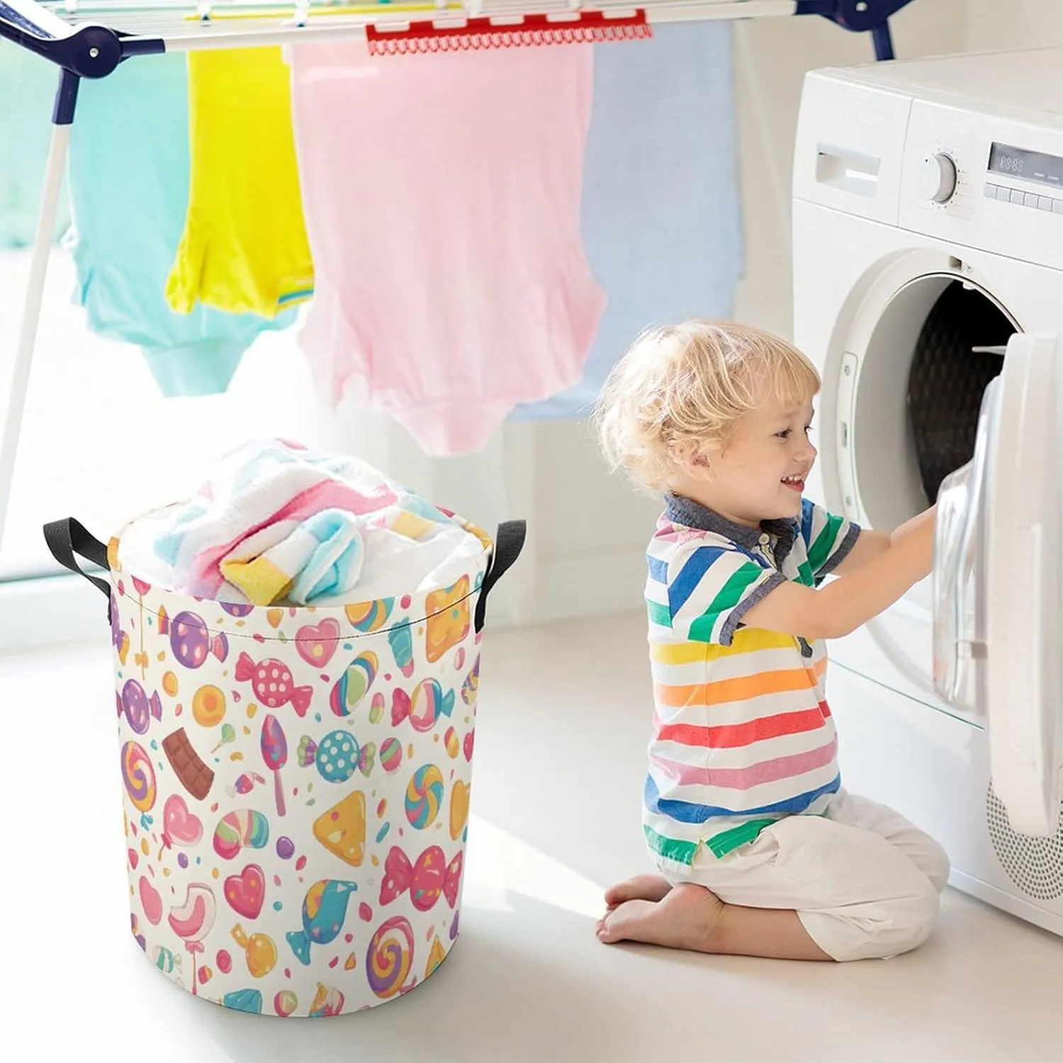 Laundry Hampers, Large Drawstring Laundry Bag, Removable Laundry Bags, Collapsible Storage Bin with Handles for Home Organization, Kids Room, Nursery Visual Arts