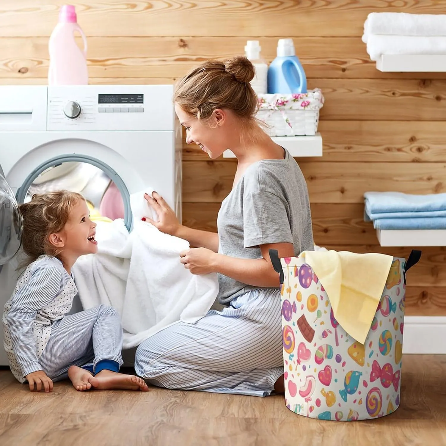 Laundry Hampers, Large Drawstring Laundry Bag, Removable Laundry Bags, Collapsible Storage Bin with Handles for Home Organization, Kids Room, Nursery Visual Arts