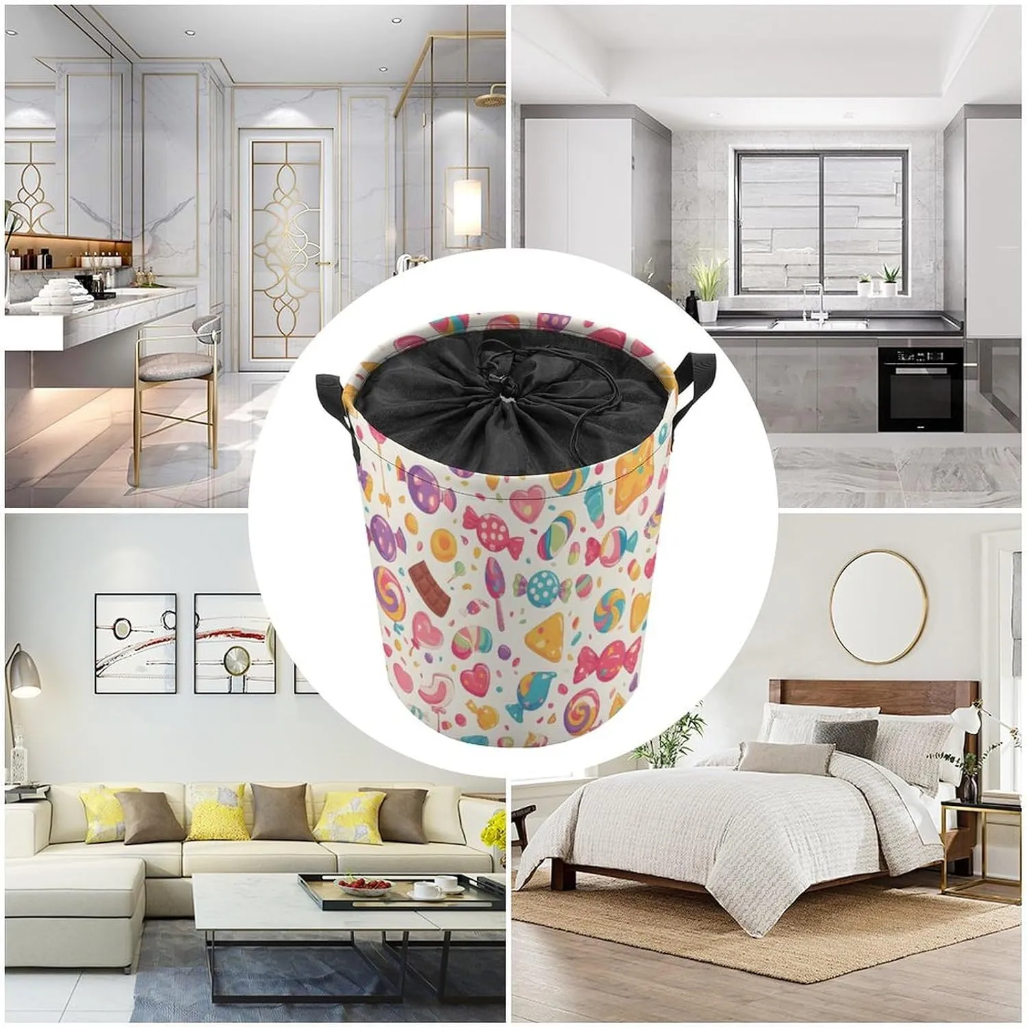 Laundry Hampers, Large Drawstring Laundry Bag, Removable Laundry Bags, Collapsible Storage Bin with Handles for Home Organization, Kids Room, Nursery Visual Arts