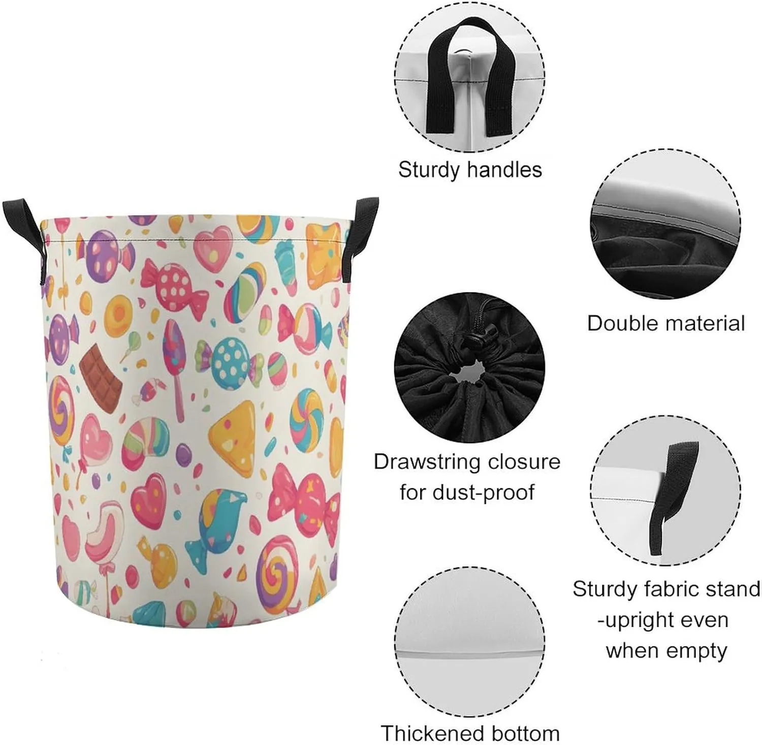 Laundry Hampers, Large Drawstring Laundry Bag, Removable Laundry Bags, Collapsible Storage Bin with Handles for Home Organization, Kids Room, Nursery Visual Arts
