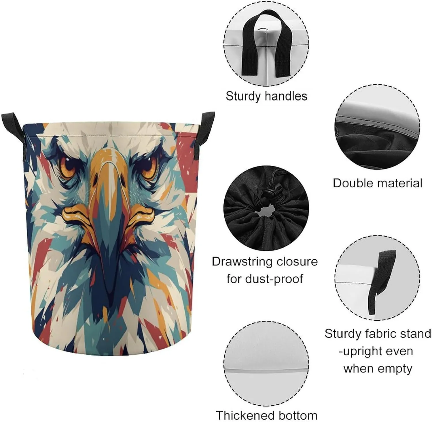 Laundry Hampers, Large Drawstring Laundry Bag, Removable Laundry Bags, Collapsible Storage Bin with Handles for Home Organization, Kids Room, Nursery Whiskers