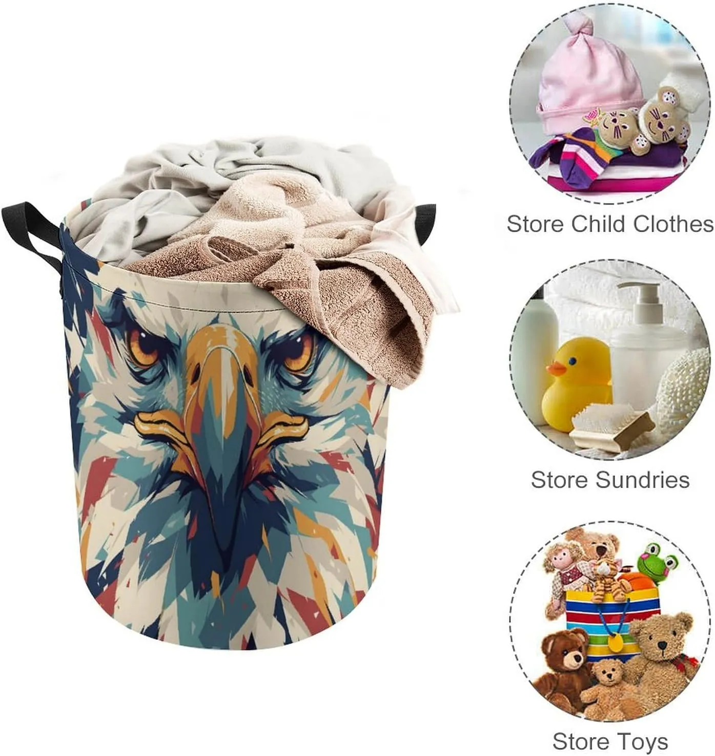Laundry Hampers, Large Drawstring Laundry Bag, Removable Laundry Bags, Collapsible Storage Bin with Handles for Home Organization, Kids Room, Nursery Whiskers