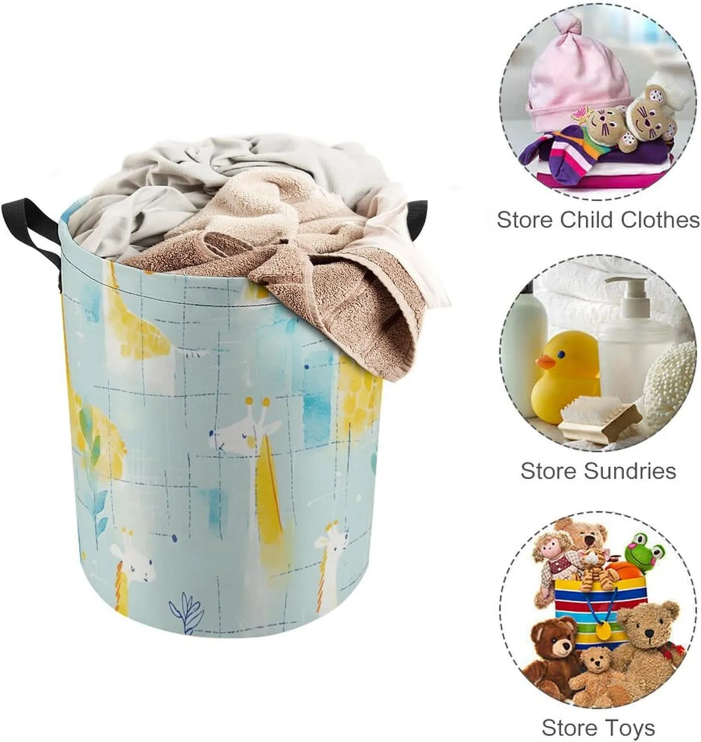 Laundry Hampers, Large Drawstring Laundry Bag, Removable Laundry Bags, Collapsible Storage Bin with Handles for Home Organization, Kids Room, Nursery World