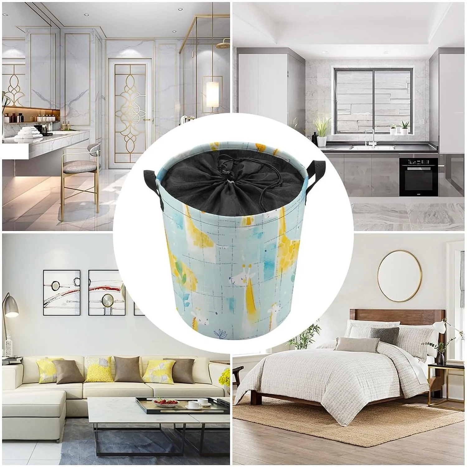 Laundry Hampers, Large Drawstring Laundry Bag, Removable Laundry Bags, Collapsible Storage Bin with Handles for Home Organization, Kids Room, Nursery World