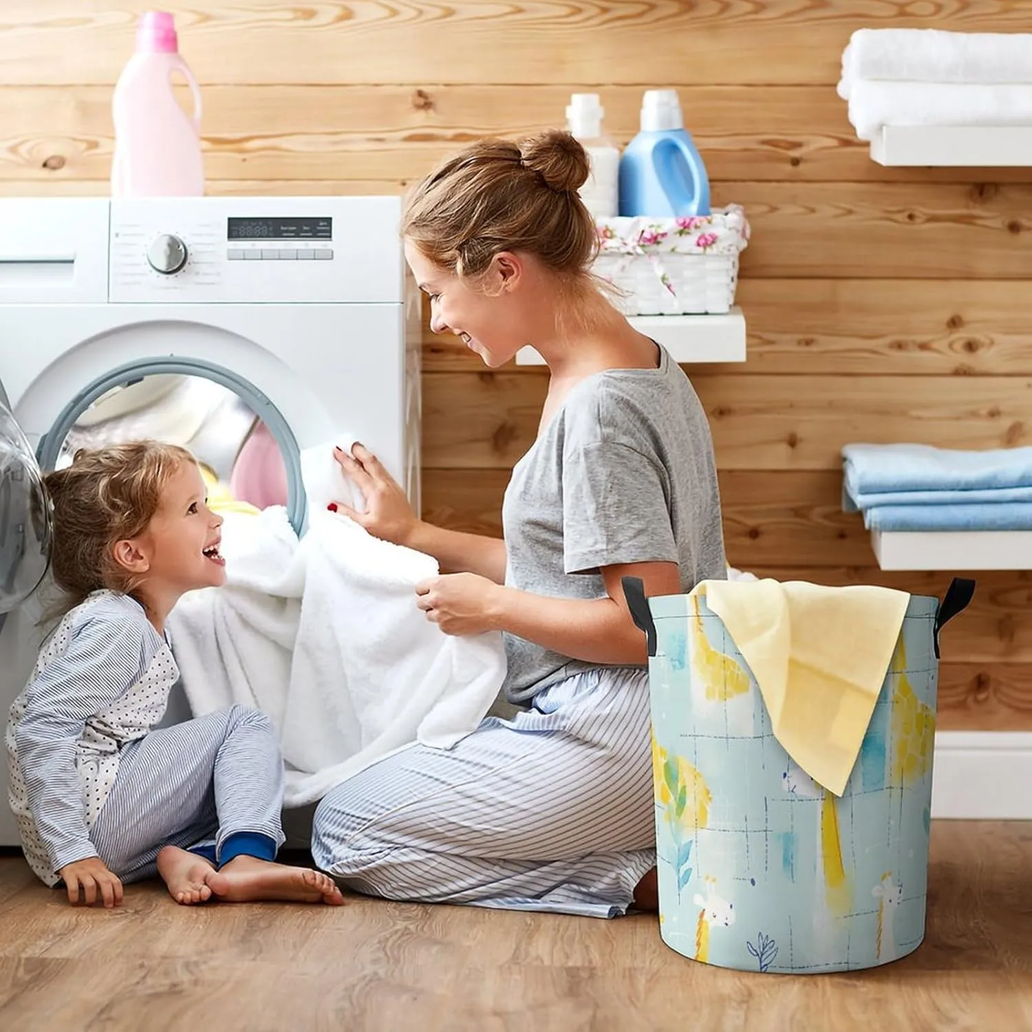 Laundry Hampers, Large Drawstring Laundry Bag, Removable Laundry Bags, Collapsible Storage Bin with Handles for Home Organization, Kids Room, Nursery World