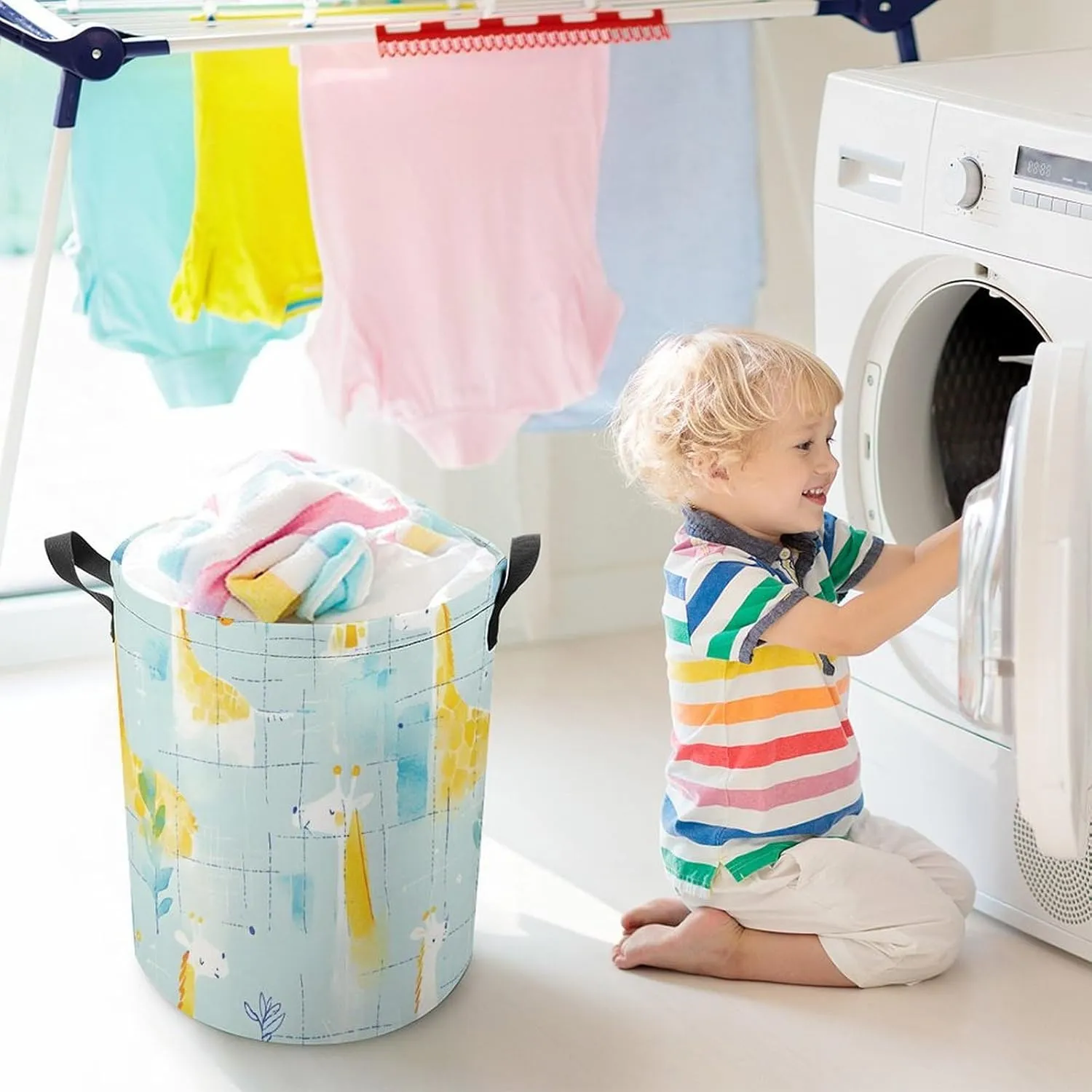 Laundry Hampers, Large Drawstring Laundry Bag, Removable Laundry Bags, Collapsible Storage Bin with Handles for Home Organization, Kids Room, Nursery World