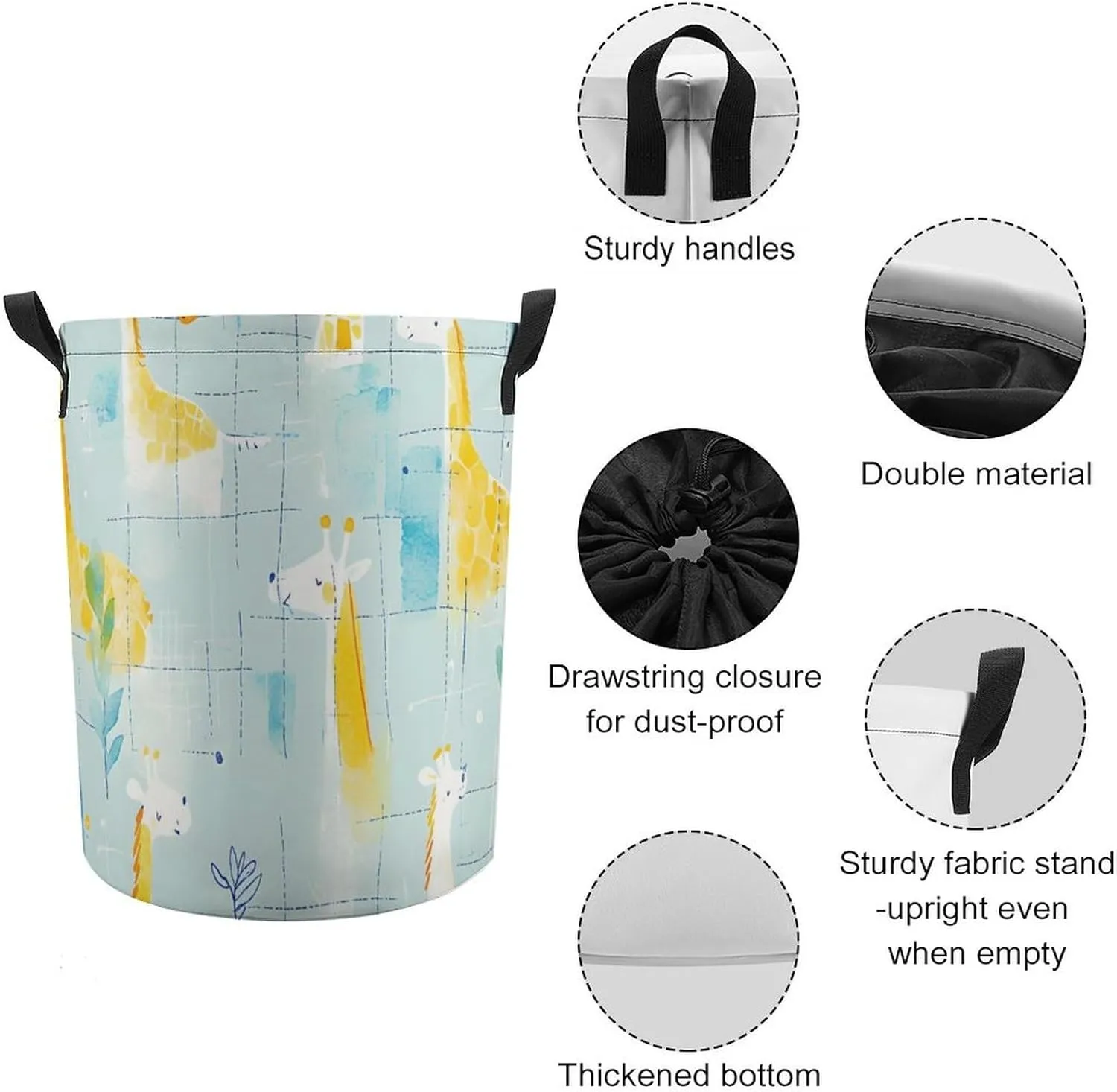 Laundry Hampers, Large Drawstring Laundry Bag, Removable Laundry Bags, Collapsible Storage Bin with Handles for Home Organization, Kids Room, Nursery World