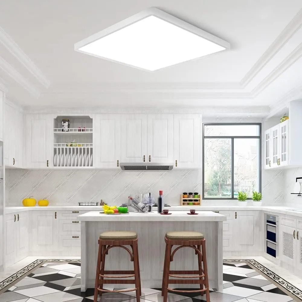 LED Flush Mount Ceiling Light Fixture, 4000K Neutral White, 12inch 24W, 3200LM, Slim Flat Panel Lighting Fixture, Square Modern Ceiling Lamp for Bedroom, Kitchen, Living Room, Closet, Stairwell