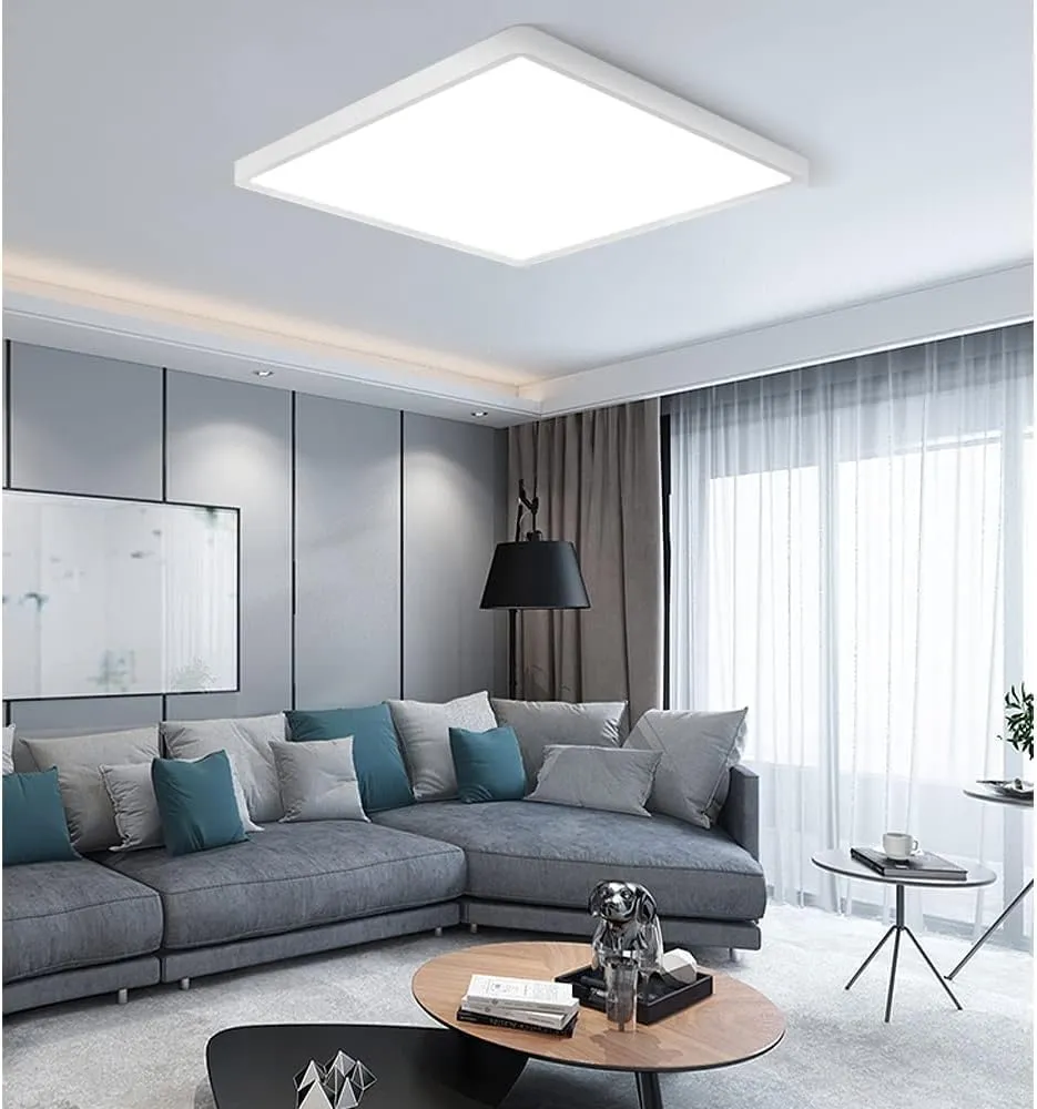 LED Flush Mount Ceiling Light Fixture, 6000K Cool White, 12inch 24W, 3200LM, Slim Flat Panel Lighting Fixture, Square Modern Ceiling Lamp for Bedroom, Kitchen, Living Room, Closet, Stairwell