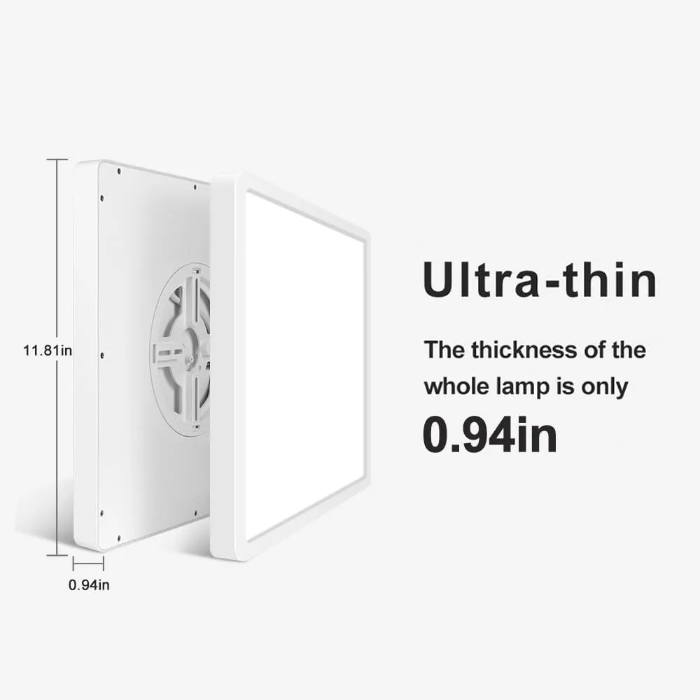 LED Flush Mount Ceiling Light Fixture, 6000K Cool White, 12inch 24W, 3200LM, Slim Flat Panel Lighting Fixture, Square Modern Ceiling Lamp for Bedroom, Kitchen, Living Room, Closet, Stairwell