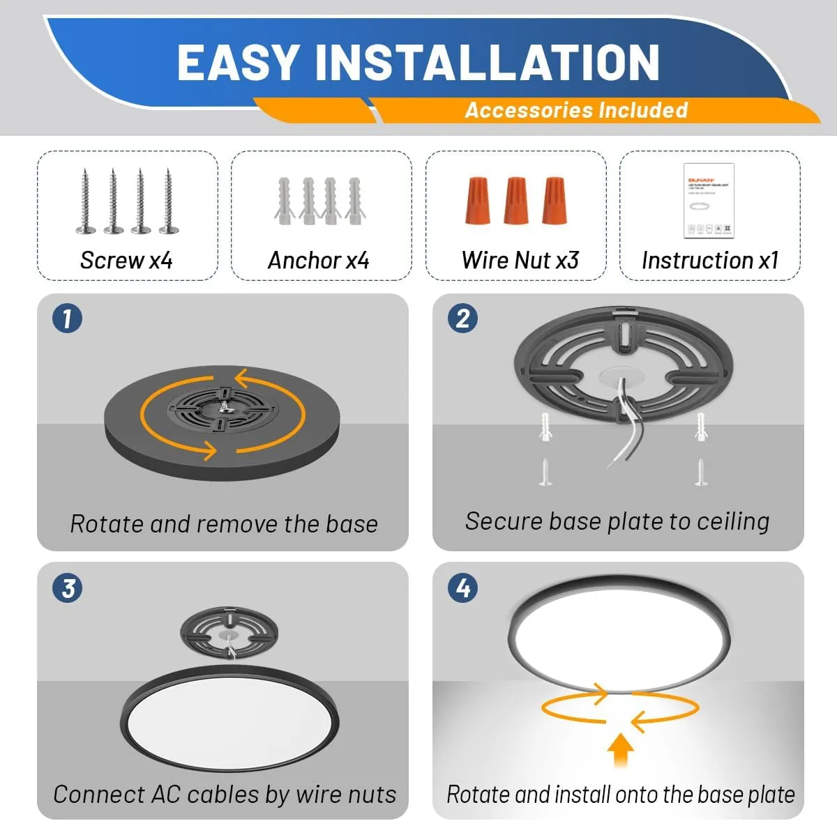 LED Flush Mount Ceiling Light Fixture, Black 1-Pack 24W 12inch 2880lm CCT 3000K/4000K/6500K Thin Round Flat Panel Light Surface Mount for Bedroom, Kitchen, Bathroom. Dimmable Ceiling Lamp