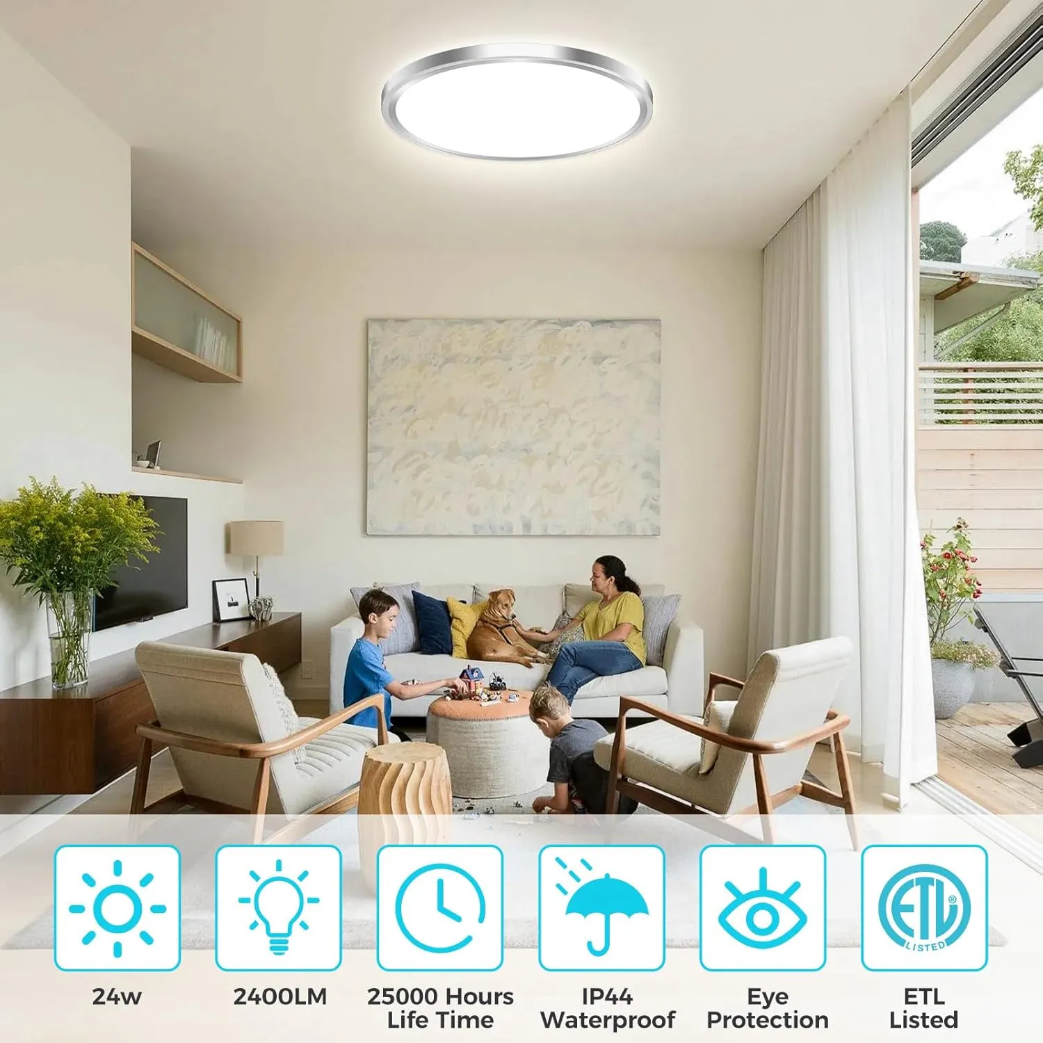 libtit Led Ceiling Light 13Inch, 24W 2400Lm Bright Light Fixture Brushed Nickel, Adjustable 3000K/4500K/6000K, Modern Slim Flat Ceiling Lamp for Living Room Bedroom Hallway