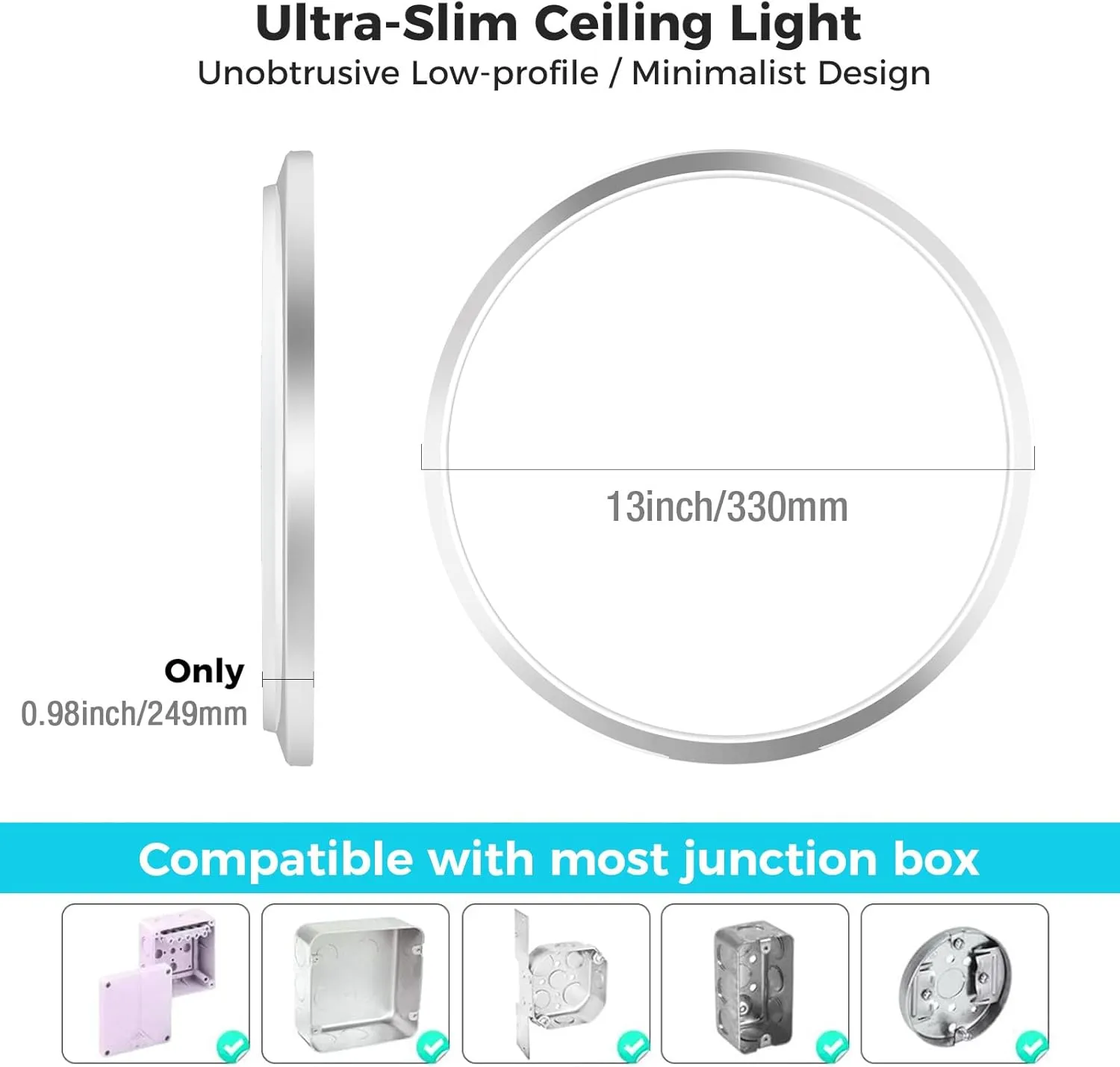 libtit Led Ceiling Light 13Inch, 24W 2400Lm Bright Light Fixture Brushed Nickel, Adjustable 3000K/4500K/6000K, Modern Slim Flat Ceiling Lamp for Living Room Bedroom Hallway