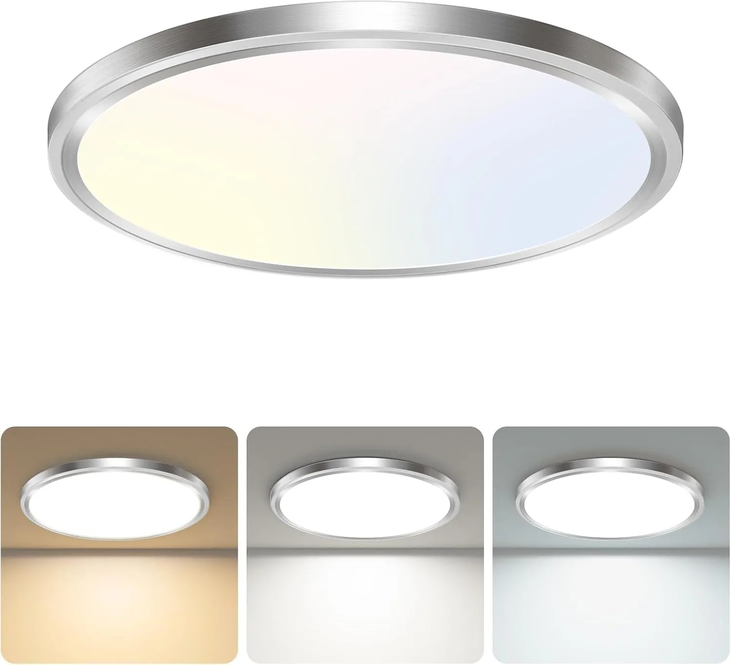libtit Led Ceiling Light 13Inch, 24W 2400Lm Bright Light Fixture Brushed Nickel, Adjustable 3000K/4500K/6000K, Modern Slim Flat Ceiling Lamp for Living Room Bedroom Hallway