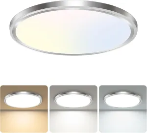 libtit Led Ceiling Light 13Inch, 24W 2400Lm Bright Light Fixture Brushed Nickel, Adjustable 3000K/4500K/6000K, Modern Slim Flat Ceiling Lamp for Living Room Bedroom Hallway
