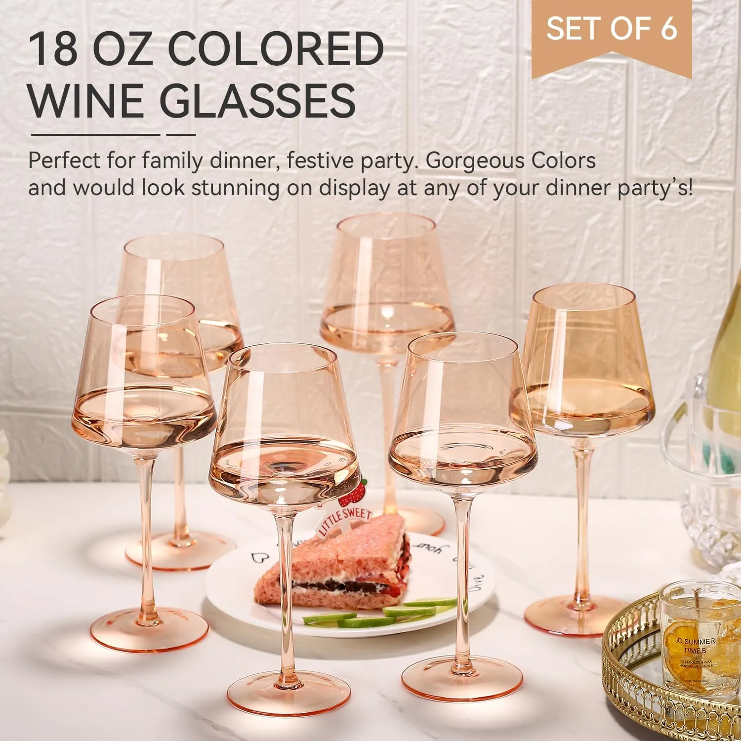 Light Pink Wine Glasses Set of 6,18oz Blush Pink Wine Glassware Gift Set -Light peach Hand Blown Glass Drinkware for Red White Wine