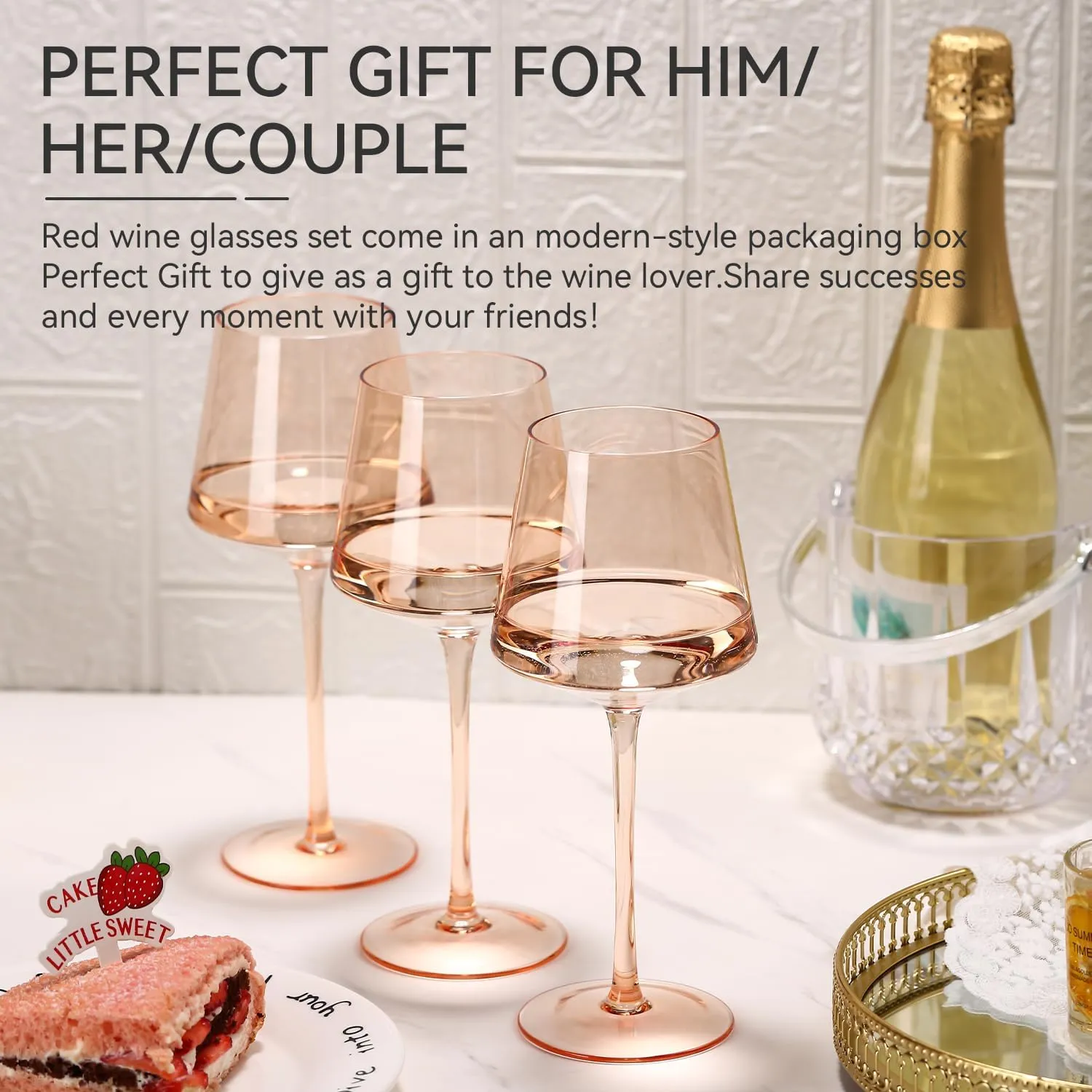 Light Pink Wine Glasses Set of 6,18oz Blush Pink Wine Glassware Gift Set -Light peach Hand Blown Glass Drinkware for Red White Wine