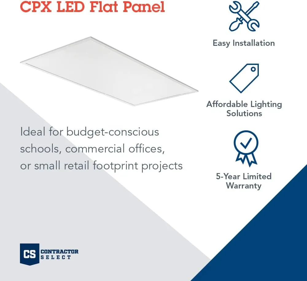 Lithonia Lighting CPX 2x4 LED Flat Panel Light, 2 ft. x 4 ft. LED Light Panel, Ceiling Lighting Fixture for Shop Lighting, 4000 Lumens, 4000K Cool White, Non-Dimming, Smooth Satin Lens, 2-Pack