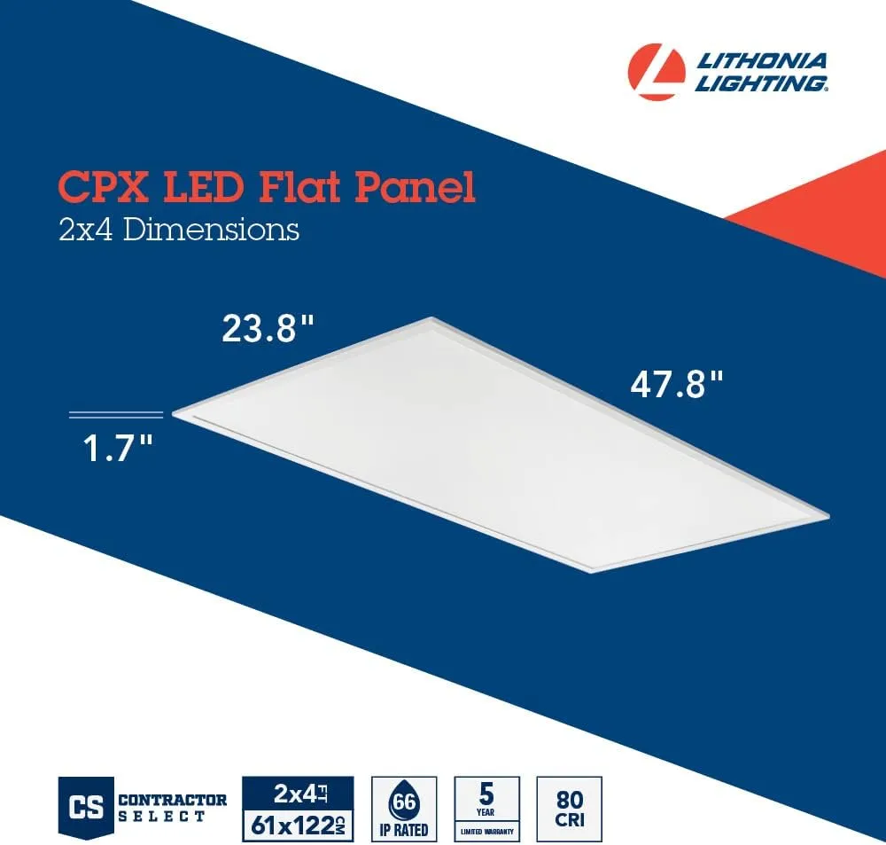 Lithonia Lighting CPX 2x4 LED Flat Panel Light, 2 ft. x 4 ft. LED Light Panel, Ceiling Lighting Fixture for Shop Lighting, 4000 Lumens, 4000K Cool White, Non-Dimming, Smooth Satin Lens, 2-Pack