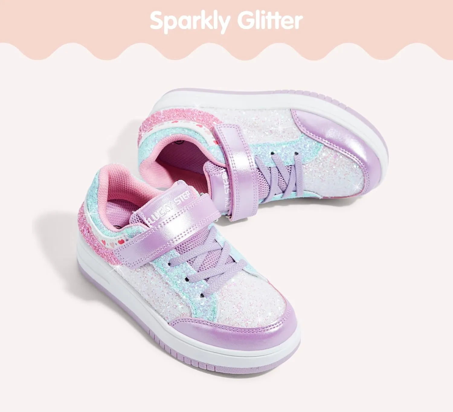 LUCKY STEP Kid's Glitter Fashion Sneakers Girls Sparkly Tennis School Slip On Shoes Walking Casual Party Dress Shoes for Toddler Children