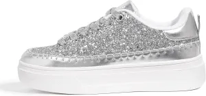 LUCKY STEP Platform Glitter Sneakers for Women Fashion Sparkly Bling Shiny Low Top Tennis Sneakers Faux Leather Casual Walking Shoes
