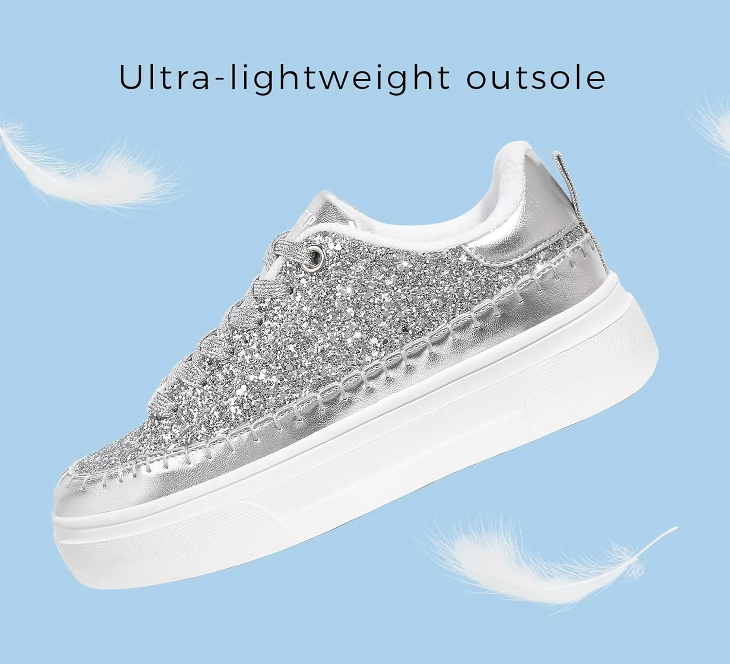 LUCKY STEP Platform Glitter Sneakers for Women Fashion Sparkly Bling Shiny Low Top Tennis Sneakers Faux Leather Casual Walking Shoes