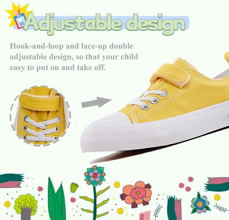 LUMUBBY Kid Shoes for Boys Girls Toddler Little Kid Canvas Low Top Sneakers Classic Adjustable Strap Lace up Shoes for Kids Breathable Lightweight
