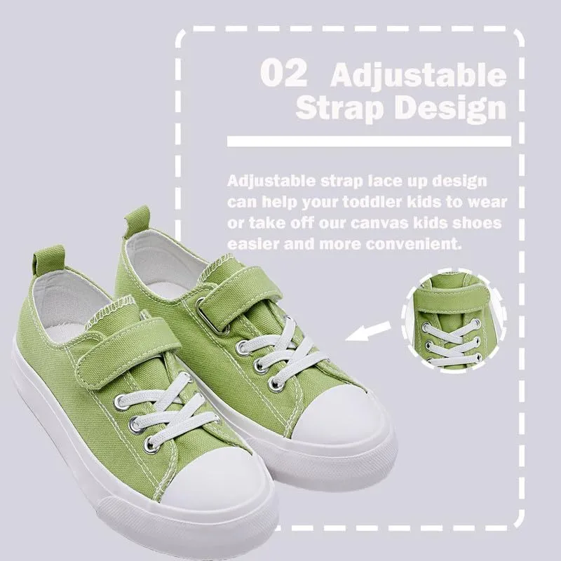 LUMUBBY Kid Shoes for Boys Girls Toddler Little Kid Canvas Low Top Sneakers Classic Adjustable Strap Lace up Shoes for Kids Breathable Lightweight