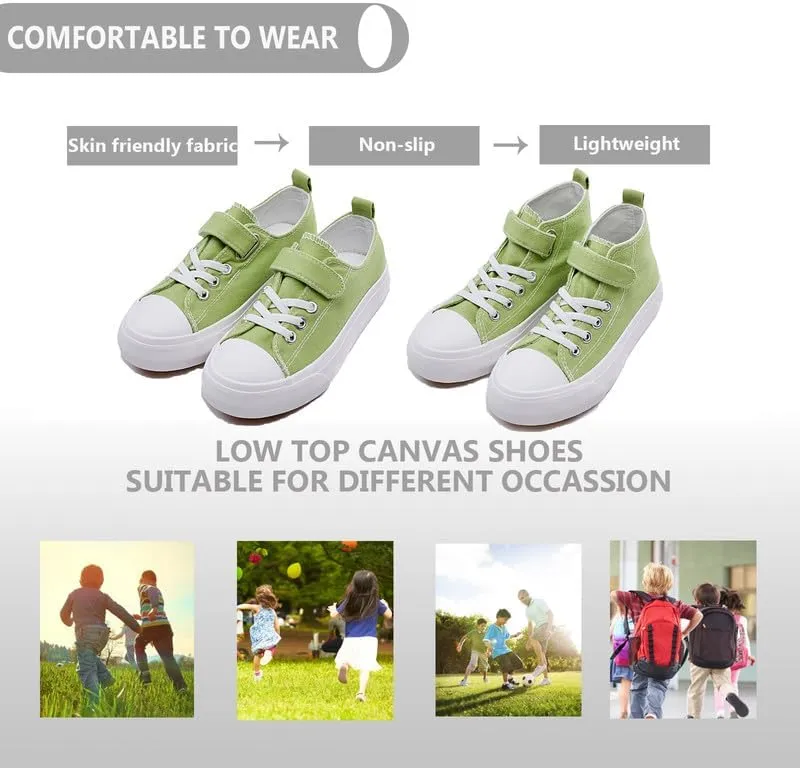 LUMUBBY Kid Shoes for Boys Girls Toddler Little Kid Canvas Low Top Sneakers Classic Adjustable Strap Lace up Shoes for Kids Breathable Lightweight