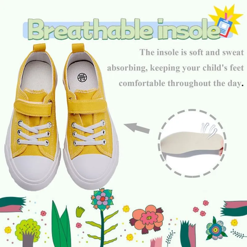 LUMUBBY Kid Shoes for Boys Girls Toddler Little Kid Canvas Low Top Sneakers Classic Adjustable Strap Lace up Shoes for Kids Breathable Lightweight