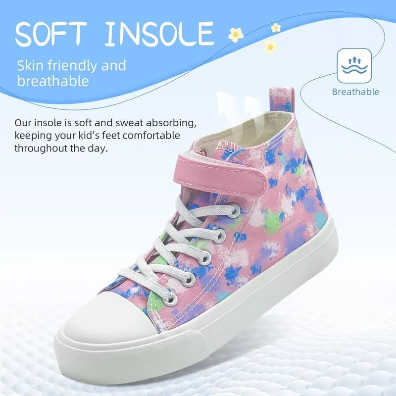 LUMUBBY Kid Shoes for Boys Girls Toddler Little Kid Canvas Mid Top Sneakers Classic Adjustable Strap Lace up Shoes for Kids Breathable Lightweight
