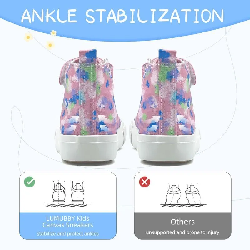 LUMUBBY Kid Shoes for Boys Girls Toddler Little Kid Canvas Mid Top Sneakers Classic Adjustable Strap Lace up Shoes for Kids Breathable Lightweight