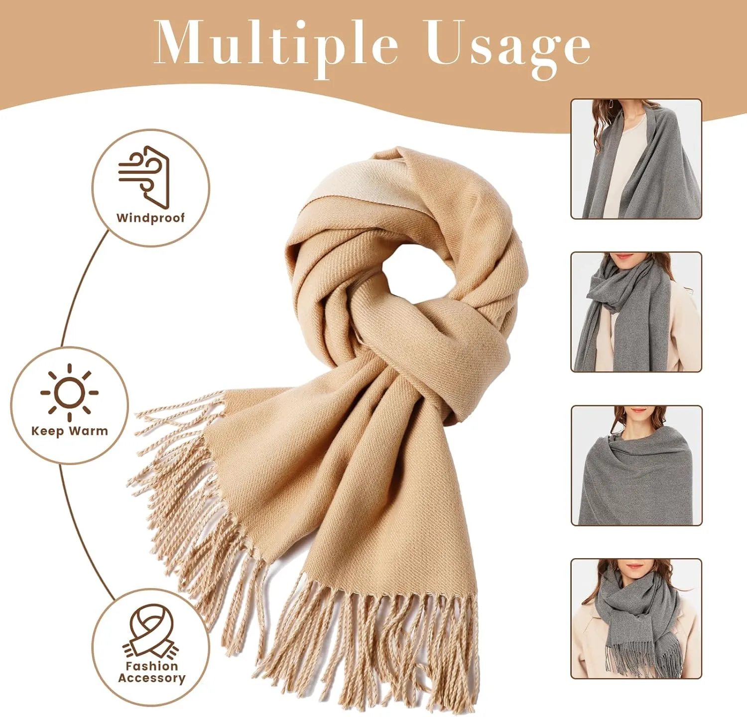 maamgic Womens Scarf Large Pashmina Shawls and Wraps Light Blanket Scarf for Evening Dress Warm Daily Travel Office