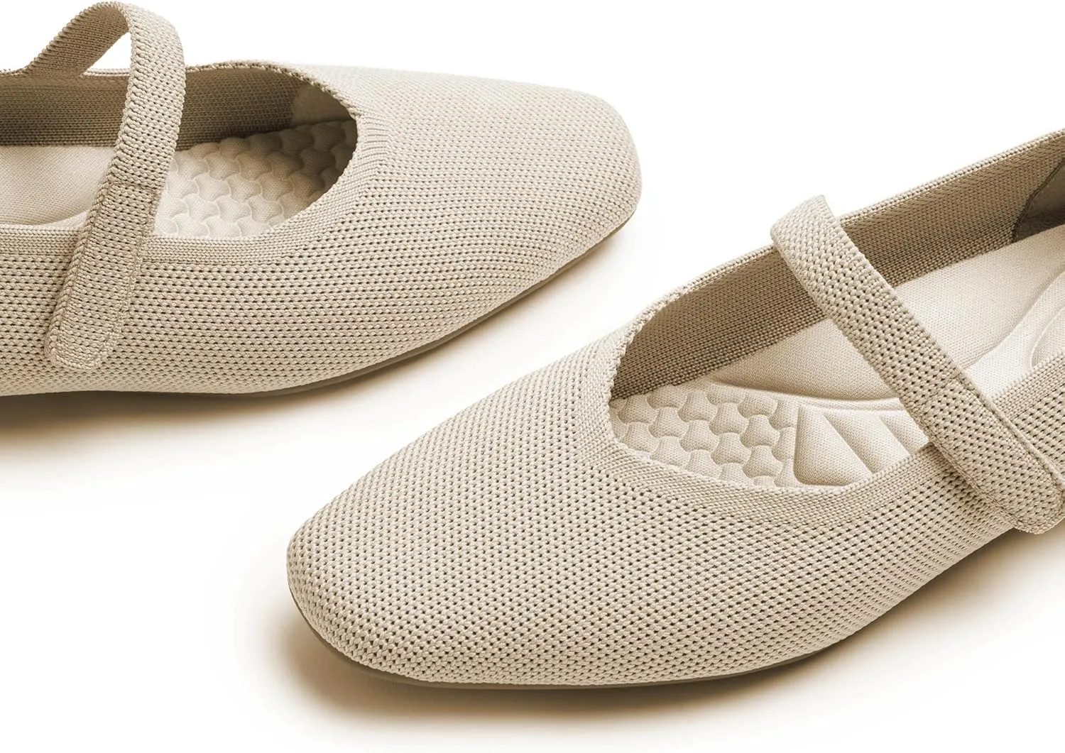 Mary Jane Flat Shoes for Women with Arch Support and Concealed Low Wedge Heel, Comfortable Women Square Toe Ballet Flats Knit Dress Shoes