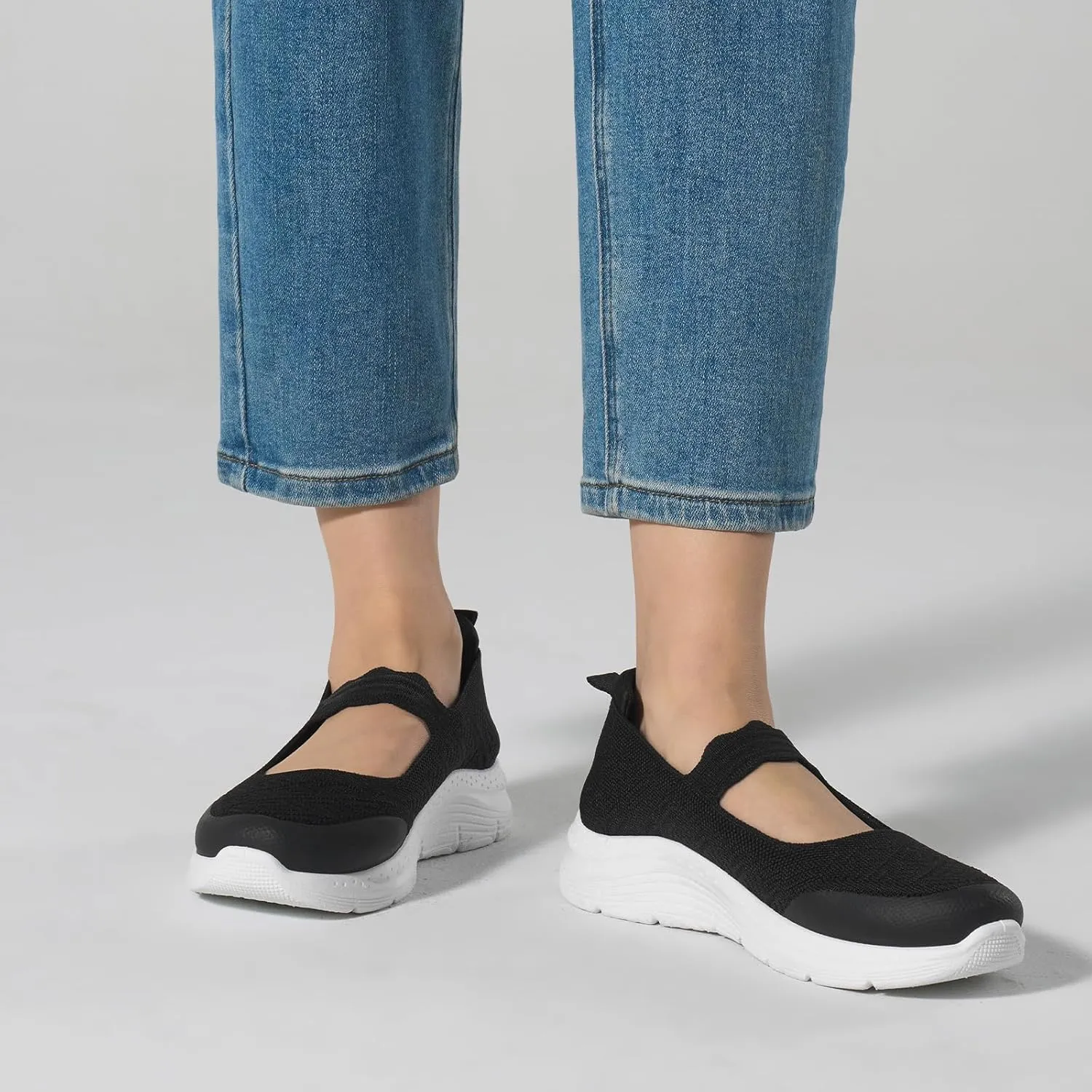 Mary Jane Flats Comfortable Lightweight Walking Shoes Breathable Non Slip Dressy Casual Knit Flats for Women