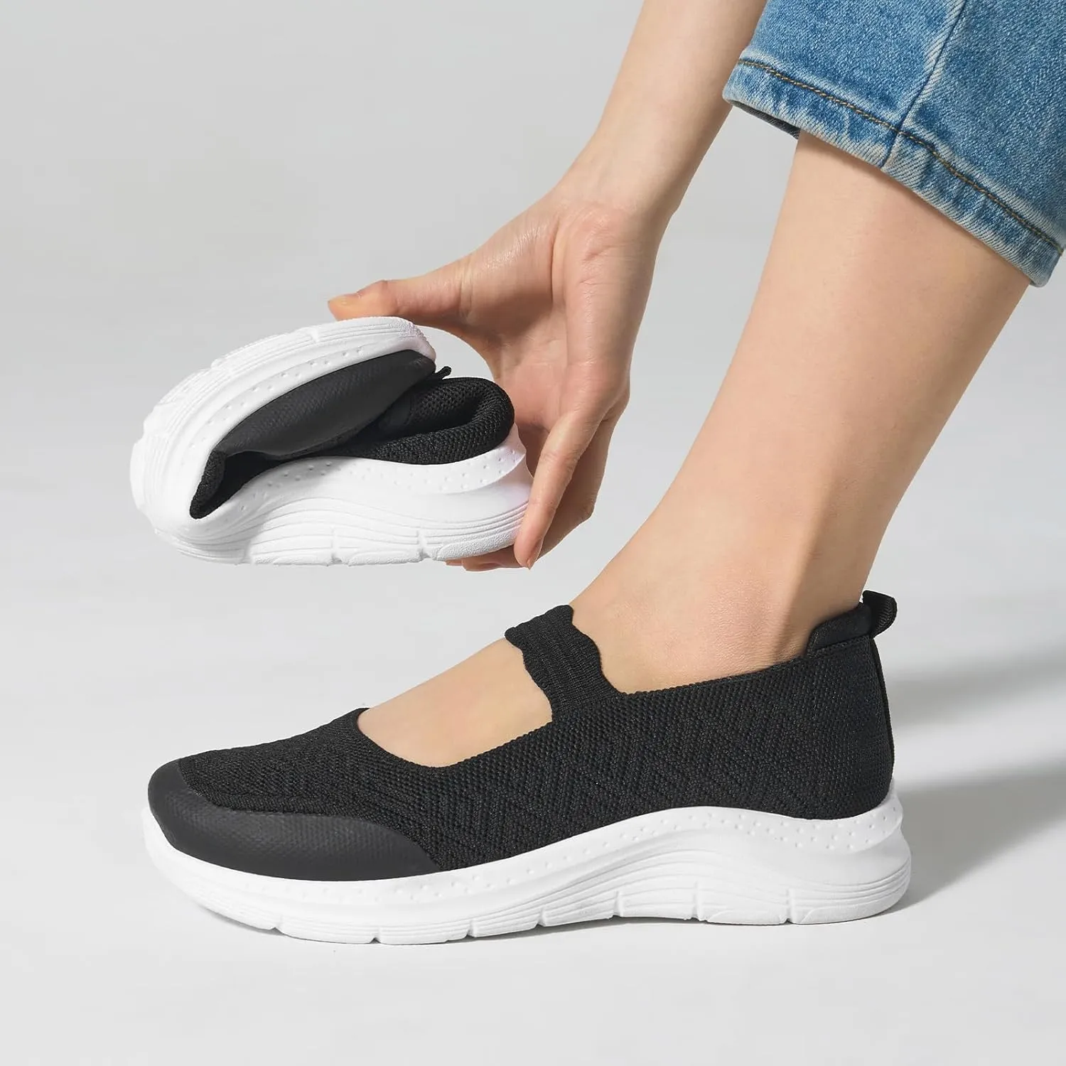 Mary Jane Flats Comfortable Lightweight Walking Shoes Breathable Non Slip Dressy Casual Knit Flats for Women
