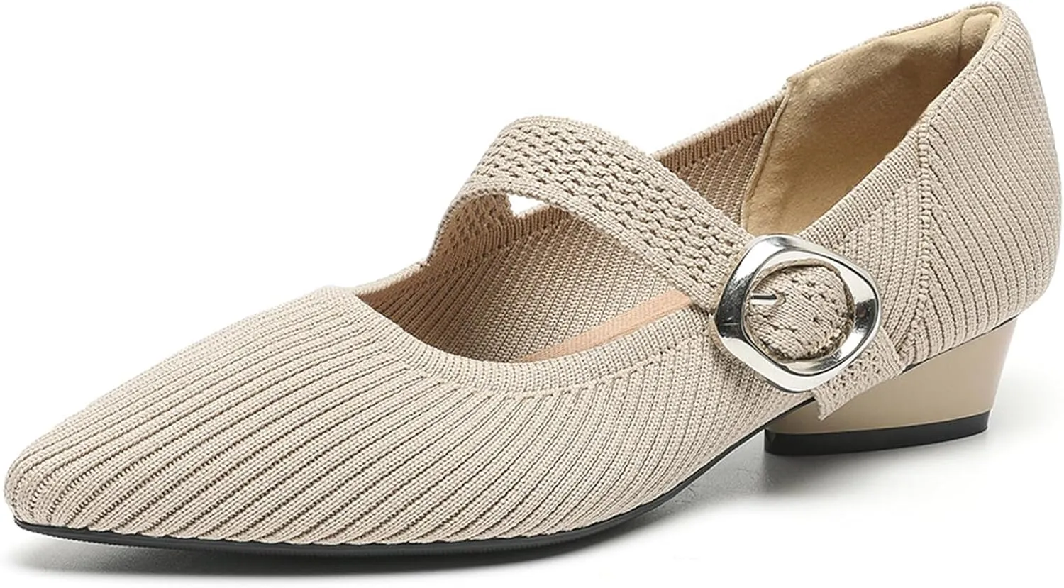 Mary Jane Heels for Women Pumps Shoes Chunky Heel Pointed Toe Low Heel Mesh Comfort Work Dress Shoes