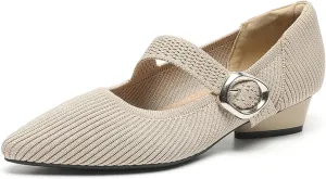 Mary Jane Heels for Women Pumps Shoes Chunky Heel Pointed Toe Low Heel Mesh Comfort Work Dress Shoes