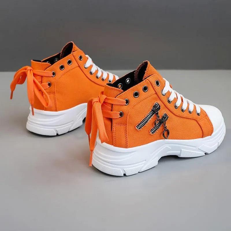 MAUGELY Women's High Top Heightened Sole Sports Causal Fashion Sneakers Canvas Shoes