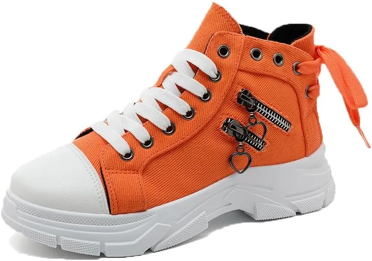 MAUGELY Women's High Top Heightened Sole Sports Causal Fashion Sneakers Canvas Shoes