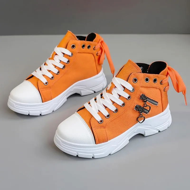 MAUGELY Women's High Top Heightened Sole Sports Causal Fashion Sneakers Canvas Shoes