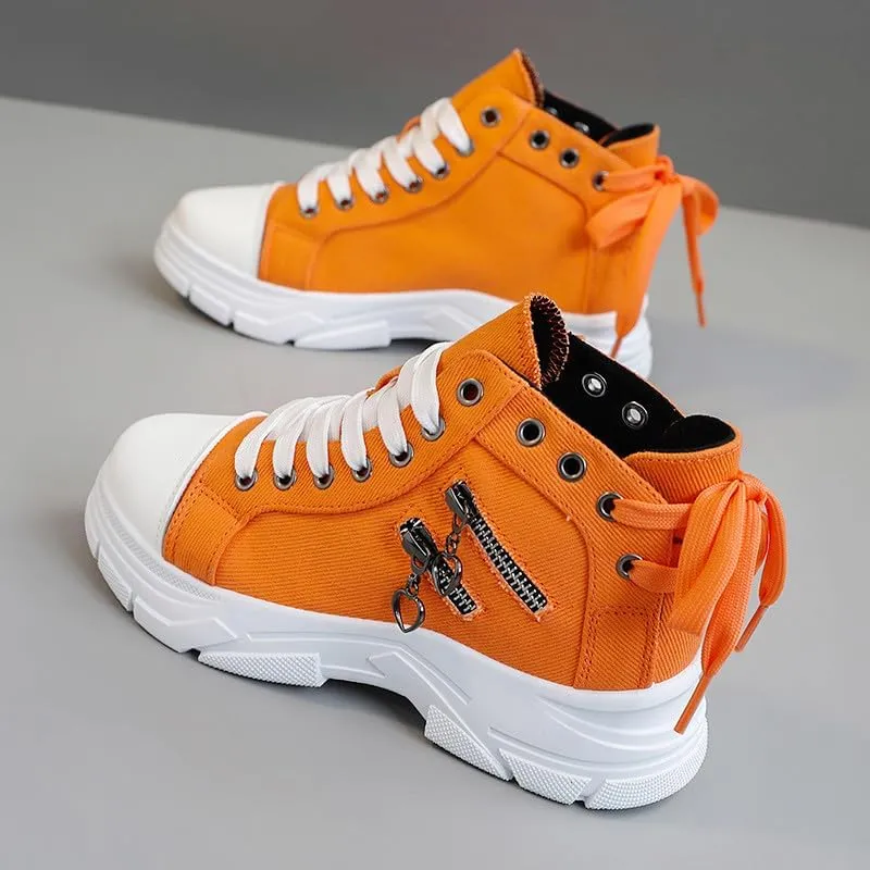 MAUGELY Women's High Top Heightened Sole Sports Causal Fashion Sneakers Canvas Shoes