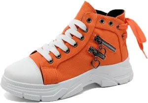 MAUGELY Women's High Top Heightened Sole Sports Causal Fashion Sneakers Canvas Shoes