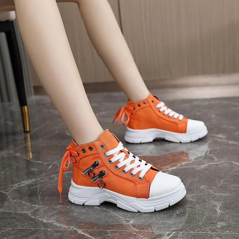 MAUGELY Women's High Top Heightened Sole Sports Causal Fashion Sneakers Canvas Shoes