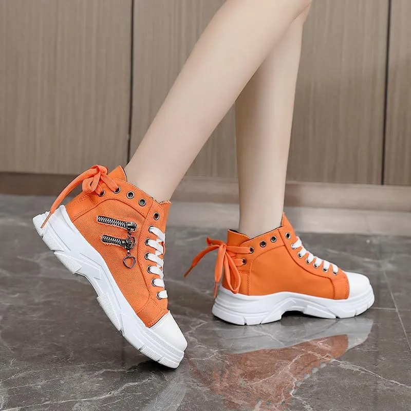 MAUGELY Women's High Top Heightened Sole Sports Causal Fashion Sneakers Canvas Shoes