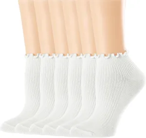 Mcool Mary Womens Ankle Ruffle Socks Casual Cotton Frilly Breathable Cute Knit Lettuce Trim No Show Socks 6 Pack