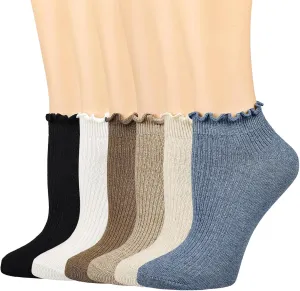 Mcool Mary Womens Ankle Ruffle Socks Casual Cotton Frilly Breathable Cute Knit Lettuce Trim No Show Socks 6 Pack